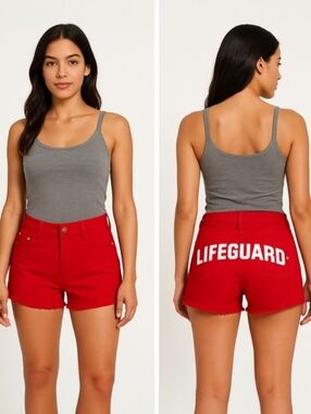 LIFEGUARD Active Women's Vintage Red Washed Denim Shorts Size Large 12-14